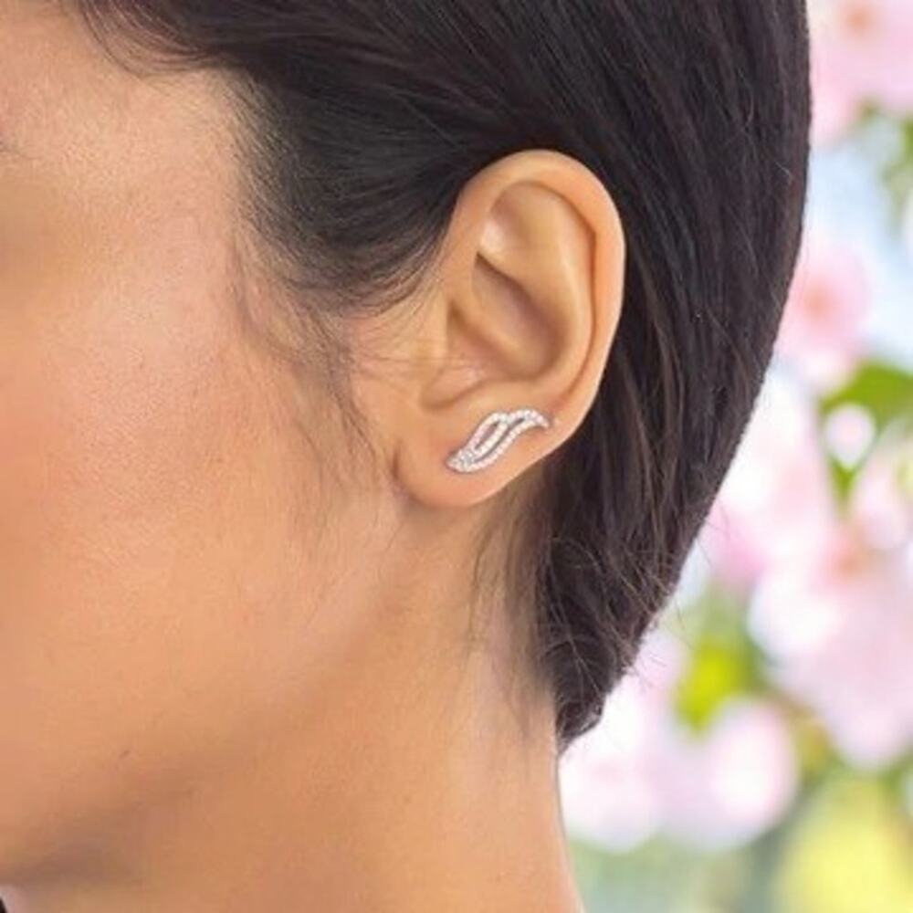 Silver Swarovski Crystal Wing Ear Climber Fashion Earrings ~ NEW - Picture 6 of 6